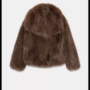 Zara Brown Faux Fur Jacket - ZW collection faux fur short coat